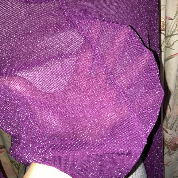 Semi Sheer Sparkle Knot Front Long Sleeve Top Burgundy Party Holiday Night Out - Picture 5 of 8